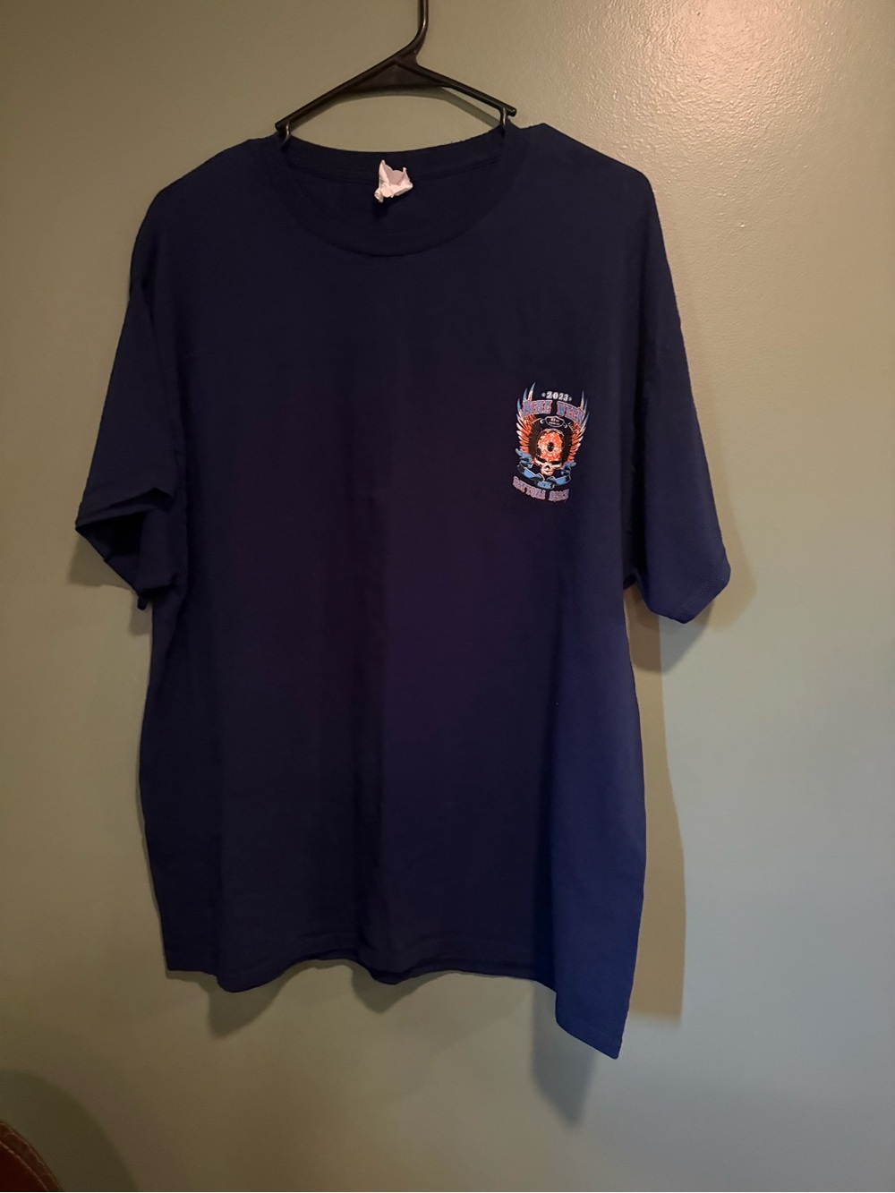 Gildan Navy Short Sleeve Tee with Small Multicolor Chest Crest